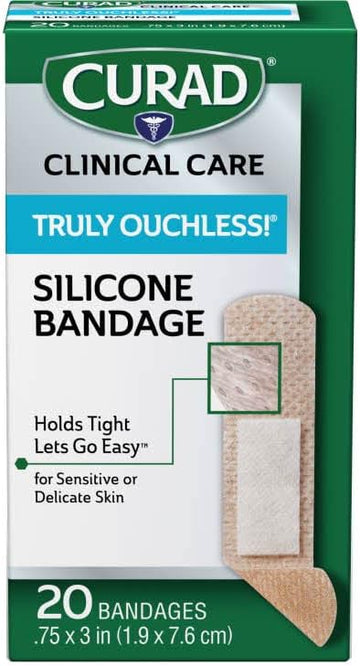 Curad Truly Ouchless!® Silicone Bandages, 75" X 3", For Sensitive Or Delicate Skin, Flexible Fabric, Protects Scrapes, Cuts & Burns, 60 Count (Pack Of 3)