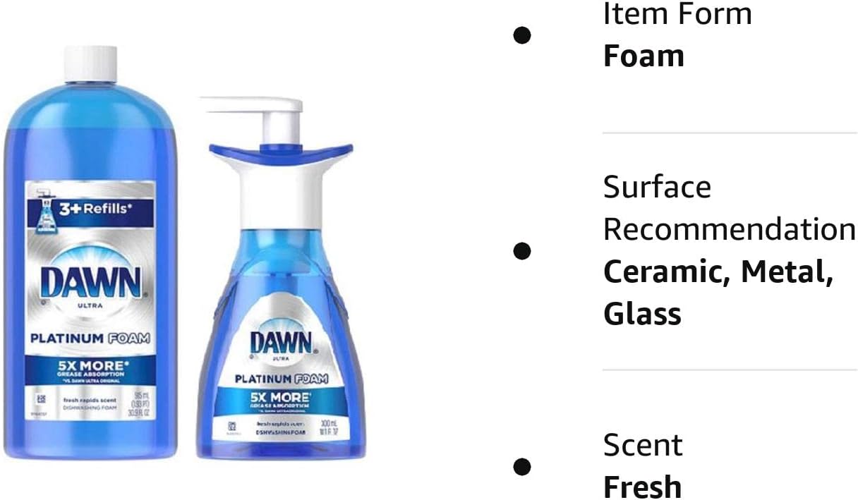 Dawn Platinum Erasing Dish Foam, Dishwashing Soap Pump And Refill Fresh Rapids Scent Kit : Everything Else