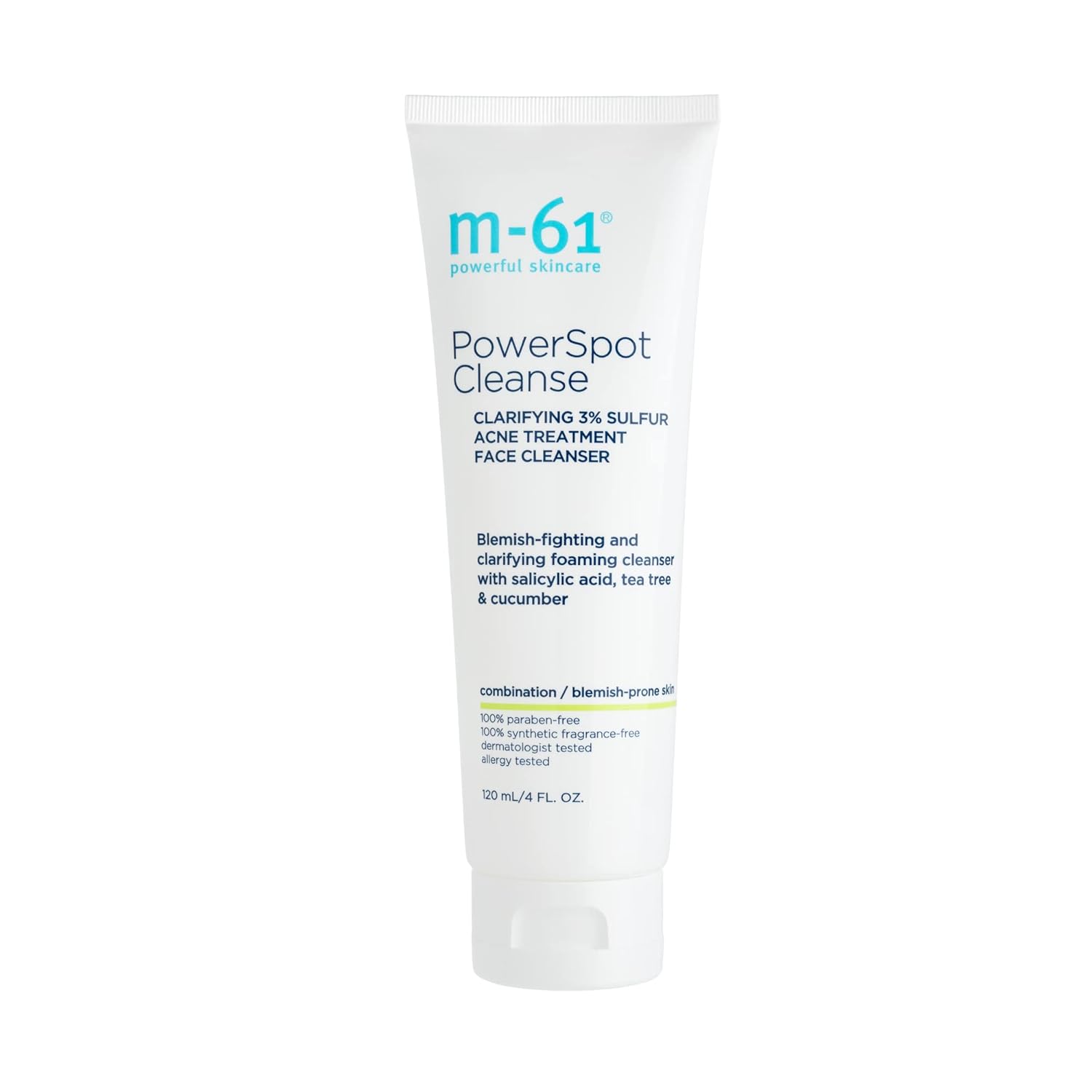 M-61 Powerspot Cleanse | Clarifying 3% Sulfur Acne Treatment Foaming Cleanser With Salicylic Acid, Tea Tree, Cucumber. For Blemish-Prone Skin, 4.0 Fl Oz