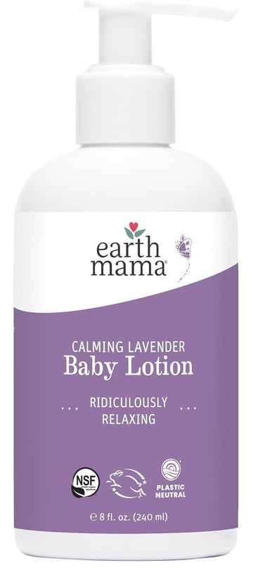 Earth Mama Calming Lavender Baby Lotion For Dry Skin, Calendula Cream For Newborn Skin Care, Organic Moisturizer For Children, Aloe Juice, Rooibos, & Shea Butter, Lavender Lotion, 8 Fl Oz (2Pk)