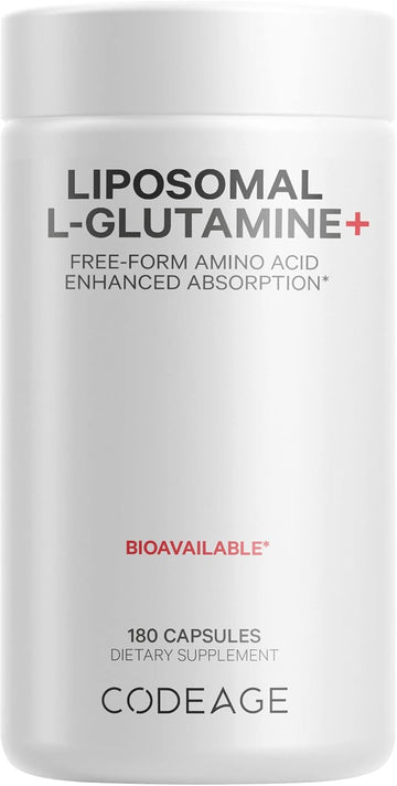 Codeage L-Glutamine 1000Mg Supplement, Free-Form Amino Acid Glutamine, Liposomal Delivery For Enhanced Absorption, 3-Month Supply, Vegan & Non-Gmo, Gut Health, Immune, Muscles Support, 180 Capsules