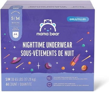 Mama Bear Nighttime Underwear for Girls, Hypoallergenic, Size Small/Medium, 44 Count