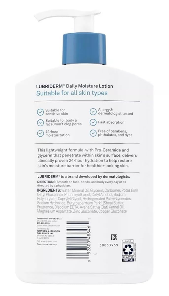 Lubriderm Daily Moisture Hydrating Body and Hand Lotion, Non-Greasy, 16 fl Oz, Package may vary : Beauty & Personal Care