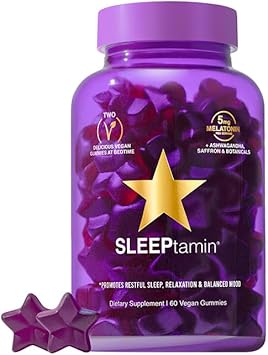Sleeptamin Melatonin Gummies 5Mg | Infused With Chamomile & Ashwagandha For Relaxation | Promotes Restful Sleep, Balanced Mood, Stress Relief & Enhanced Relaxation | 60 Vegan Gummies