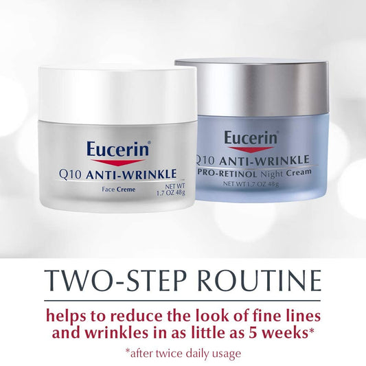 Eucerin Q10 Anti Wrinkle Skin Care Set, Facial Cream For Sensitive Skin, Q10 Anti Wrinkle Face Cream, 1.7 Oz Jar + Q10 Anti Wrinkle Night Cream With Pro-Retinol, 1.7 Oz Jar