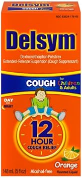 Delsym Adult 12 Hr Cough Relief Liquid, Orange, 15Oz (3X5Oz) : Health & Household