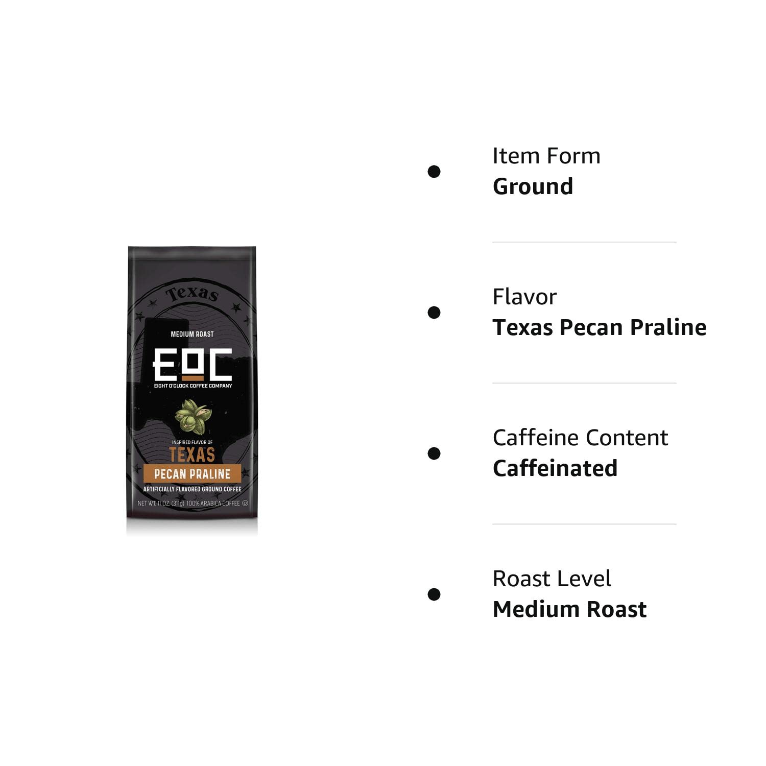 Eight O'Clock Coffee Flavors of America Texas Pecan Praline, 11 Ounce, Ground Coffee, 100% Arabica, Buttery Pecan Flavor : Grocery & Gourmet Food