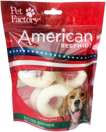 Pet Factory American Beefhide 3" Bagels Dog Chew Treats - Natural Flavor, 4 Count/1 Pack