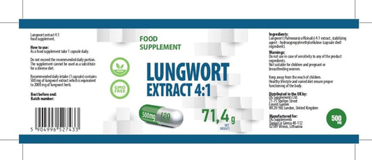 Hepatica Lungwort (Pulmonaria) 2,000Mg | 4:1 Extract (500Mg) | 120 Vegan Capsules | High Strength Lung Support, Respiratory Cleanse & Detox | 3Rd Party Lab Tested