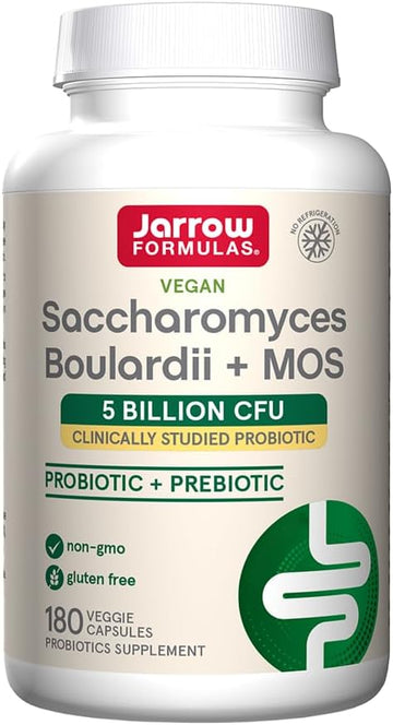 Jarrow Formulas Saccharomyces Boulardii Probiotics + Mos 5 Billion Cfu Probiotic Yeast For Intestinal Health Support, Gut Health Supplements For Women And Men, 180 Veggie Capsules, 180 Day Supply