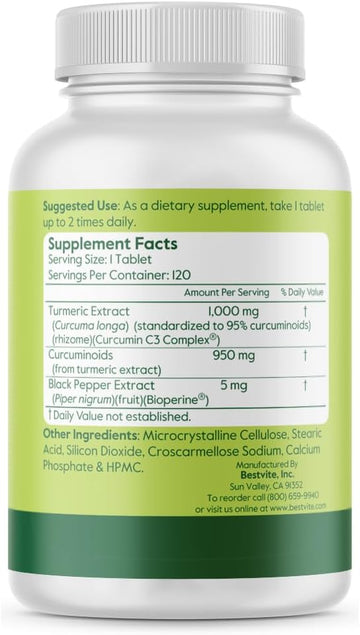 Curcumin 1000Mg (Turmeric)(120 Tablets) Made With Curcumin C3 Complex & Bioperine - Standardized To 95% Curcuminoids - Vegan