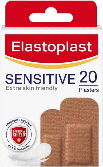 Elastoplast Sensitive Hypoallergenic Plasters Dark (20 Pieces), For Painless Removal, Soft And Breathable Fabric Plasters, Strong Adhesive, Dark Skin Tone, For Sensitive Skin