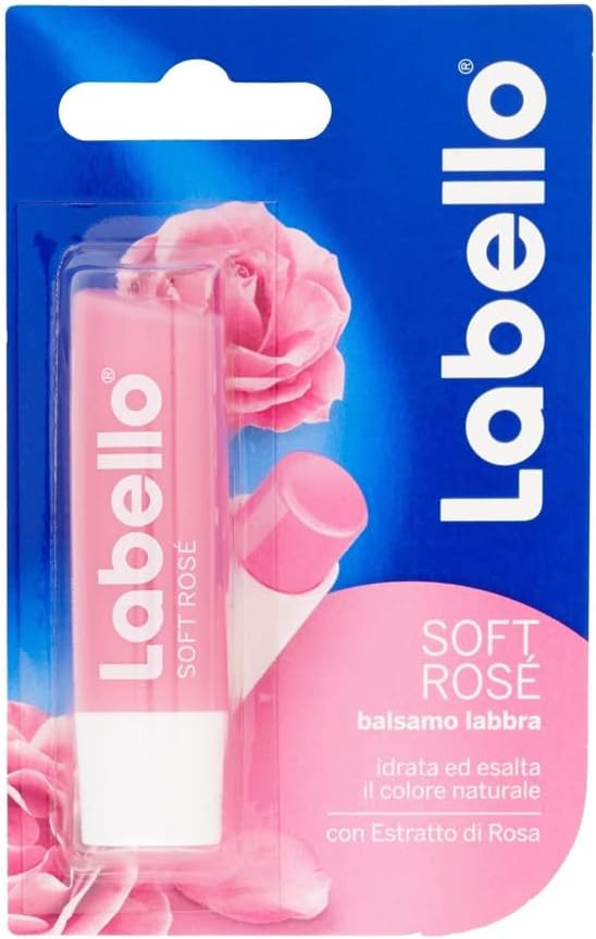 Labello Soft Rose Lip Balm, 24 X Moisturizing Nourishing For Chapped Lips, Rose Extract And Natural Oils, 24 Hours Hydration, Pink/Rose, 5 Ml
