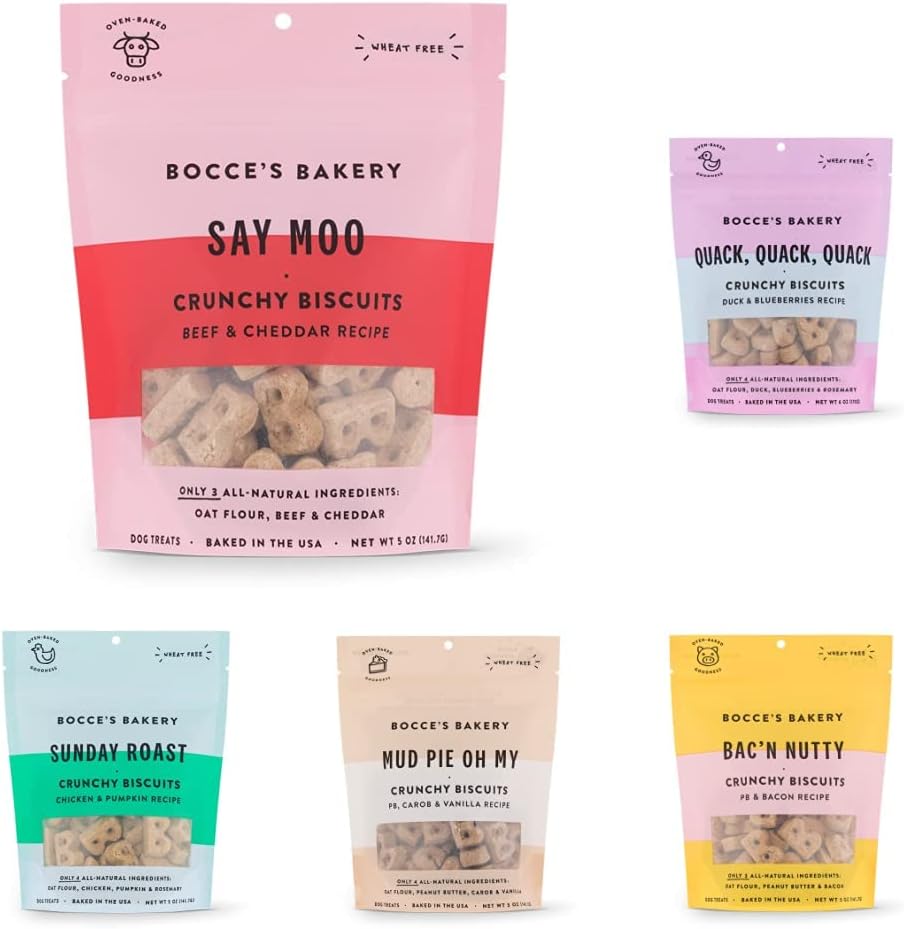 Bocce's Bakery Oven Baked Treat Bundle for Dogs, Everyday Wheat-Free Dog Treats, Made with Real Ingredients, Baked in The USA, All-Natural, 5 oz : Pet Supplies