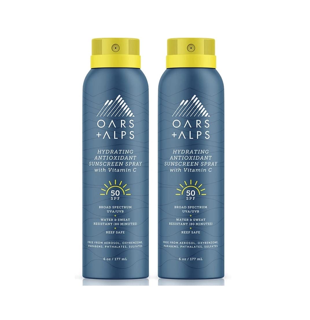 Oars + Alps Hydrating SPF 50 Sunscreen Spray, Infused with Vitamin C and Antioxidants, Water and Sweat Resistant, 6 Oz, 2 Pack