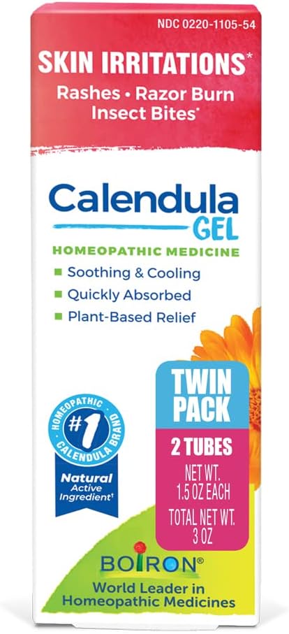 Boiron Calendula Gel For Relief From Rashes, Razor Burn, Insect Bites, Or Sunburns - Non-Greasy And Fragrance-Free - 3 Oz (2 Pack Of 1.5 Oz)