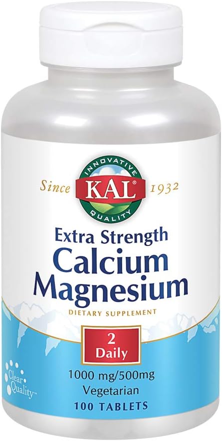 Kal Extra Strength Calcium Magnesium | 1000Mg/500Mg | Healthy Bones, Teeth, Nerve & Muscle Support | Rapid Disintegration | Vegetarian | 100 Tablets