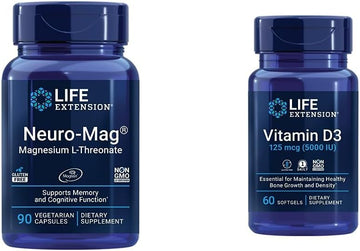 Life Extension Neuro-Mag Magnesium L-Threonate And Vitamin D3 Supplement Bundle For Brain, Bone And Immune Health