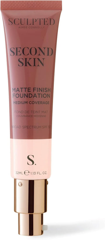 Second Skin Matte Liquid Face Foundation From Sculpted By Aimee - 32Ml Buildable, Medium Coverage Foundation With Matte Finish, Hyaluronic Acid, Collagen Boosting Formula, Spf 50, (Fair Golden 2.75)