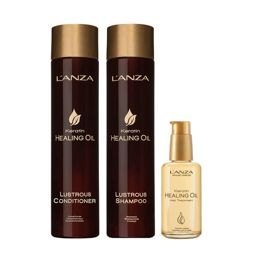 L'Anza Heal & Restore Hair Care Kit - Shampoo, Conditioner And Keratin Hair Oil For Enhancing Hair Volume And Achieving A Soft, Lustrous Texture - For Women (10.1/8.5/3.4 Fl Oz)