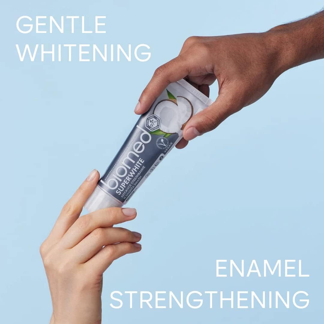 Biomed Superwhite 97% Natural Whitening Toothpaste | Enamel Strengthening | Coconut Flavour, Vegan, Sles Free 6X100G