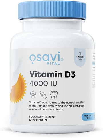 Osavi Vitamin D3 4000 Iu – 60 Softgels | Supports Immune Function | Bone Health | Muscle Function And Calcium Absorption | Contains Quali®–D | Derived From Natural Lanolin And Mct Oil From Coconut