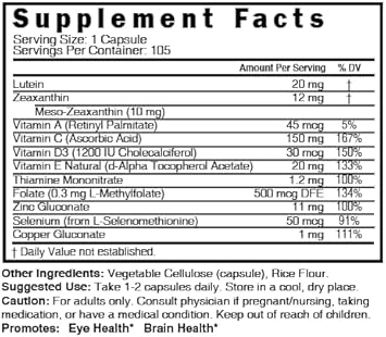 Buy Nature'S Fusions Nutri Lutein 20Mg Eye Vitamins Complex - Triple Carotenoid Formula - Lutein And Zeaxanthin - Contains Zinc, Vitamins A,C,D3,E, Folate - 60 Capsules - Eye Health Supplements On  Free Shipping On Qualified Orders
