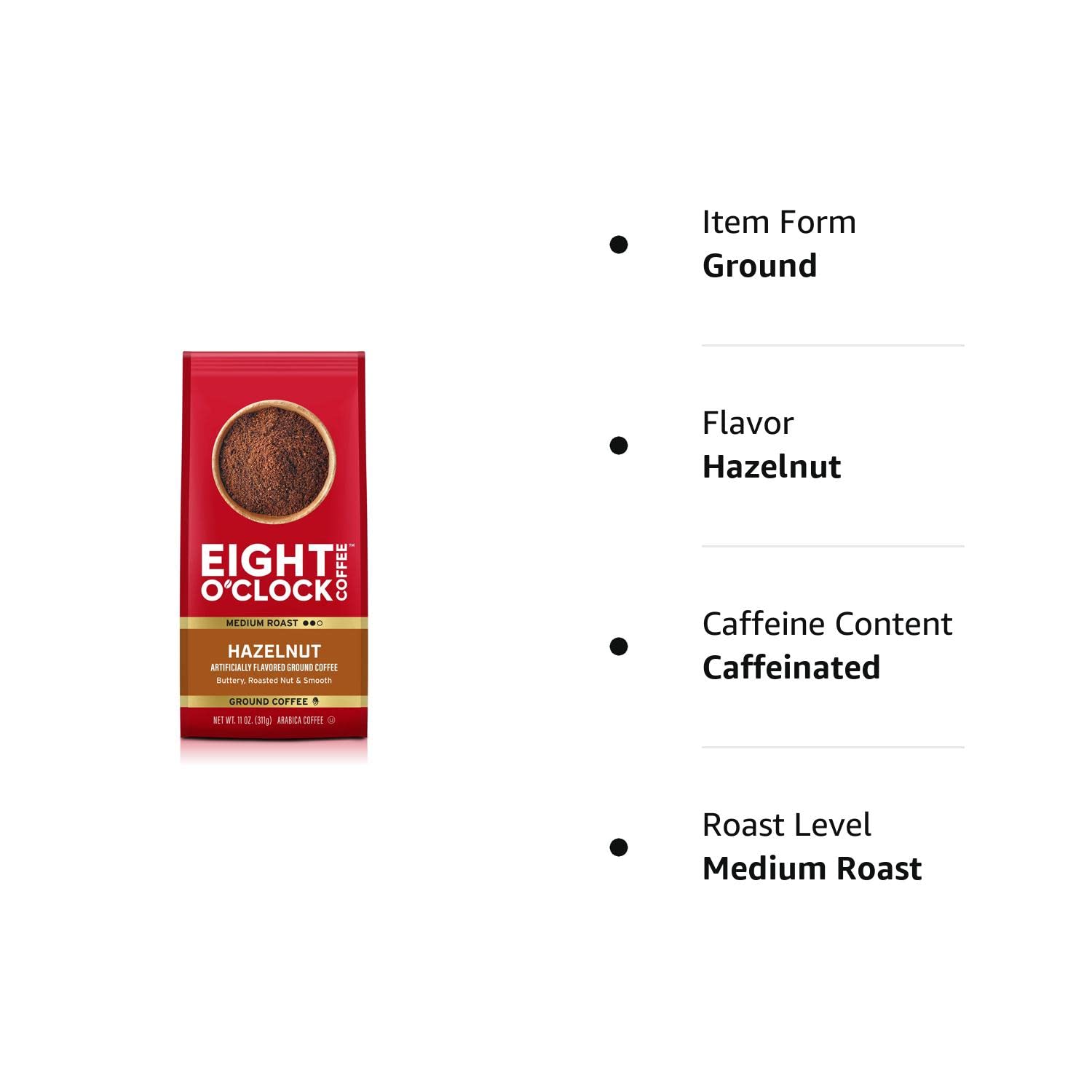 Eight O'Clock Coffee Hazelnut, 11 Ounce (Pack of 6) Medium Roast Ground Coffee, Buttery, Smooth & Nutty, 100% Arabica : Grocery & Gourmet Food