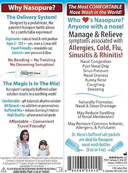 Nasopure Nasal Wash, Little Sampler Kit, “The Nicer Neti Pot” Sinus Wash Kit, Comfortable Nasal Rinse 4 Oz Bottle & 4 Salt Packets (3.75 Gr Each), Nasal Congestion, Cold, Allergy, Nasal Irrigation : Health & Household