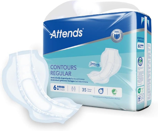 Attends Contours Regular 6 - Large Shaped Incontinence Pads (Pack Of 35)