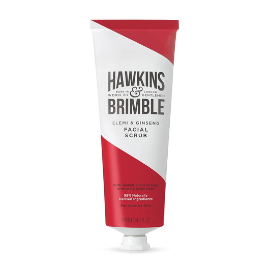 Hawkins & Brimble - Facial Scrub For Mens, 125Ml - Mens Grooming Face Scrub Exfoliator And Deep Clean For Mature And Sensitive Skin - Pre Shave Lotion For Improve Shaving With Elemi And Ginseng Scent : Beauty & Personal Care