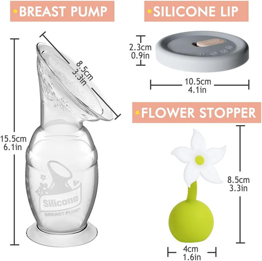 haakaa Manual Breast Pump 100ml with Flower Stopper & Silicone Lid Set
