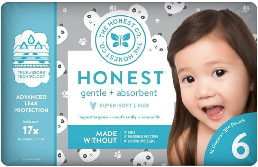 The Honest Company - Eco-Friendly And Premium Disposable Diapers - Pandas, Size 6 (35+ Lbs), 18 Count