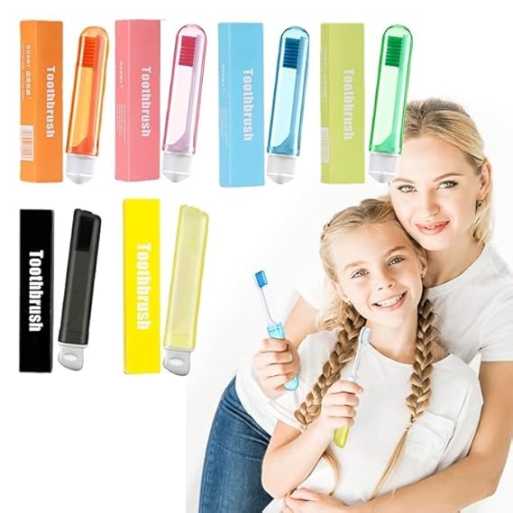 Travel Toothbrush-Portable Travel Toothbrush with Protective Case | Bulk Manual Toothbrushes for Women & Men rainbow-shaped multi colours (PACK OF 5)