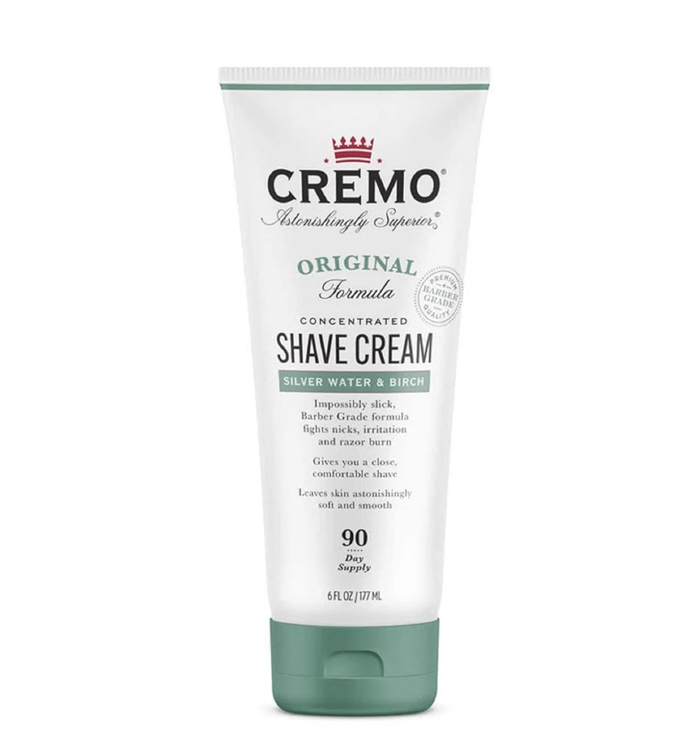 Cremo Barber Grade Silver Water & Birch Shave Cream, Astonishingly Superior Ultra-Slick Shaving Cream For Men, Fights Nicks, Cuts And Razor Burn, 6 Fl Oz