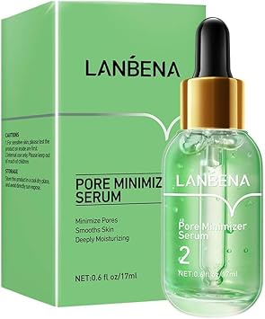 Lanbena Pore Minimizer Serum, Pores Shrinking Serum For Face, Oil Control Firming, Tightening Pores, Vegan Moisture After Blackhead Remover, Centella Asiatica, Hamamelis Virginiana, 0.6 Fl.Oz