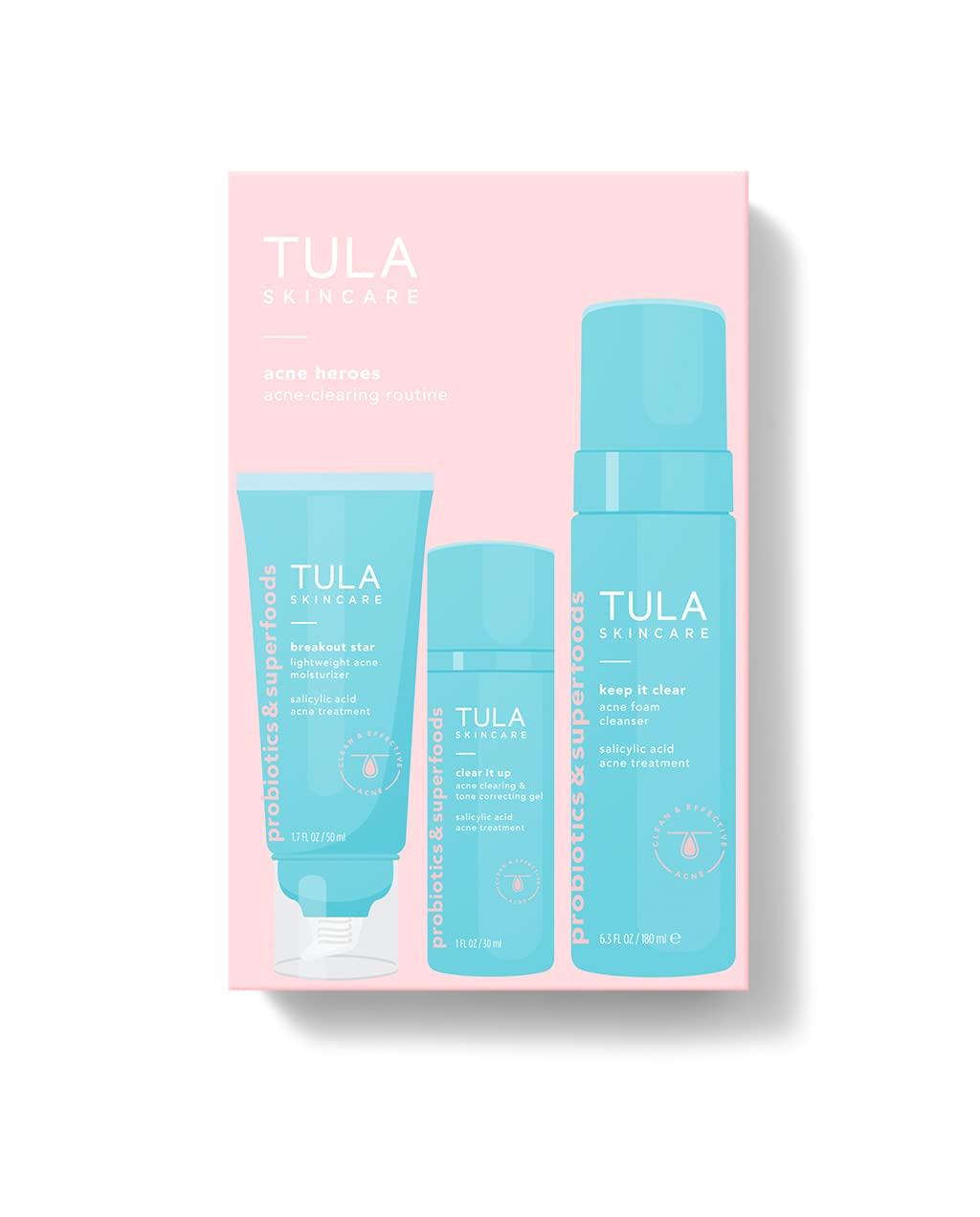 TULA Skin Care Acne Heroes Level 3 Acne Clearing Routine - An Effective, Gentle, and Complete Acne-Clearing Routine for Mild to Severe Breakouts, 3-Piece Kit : Beauty & Personal Care