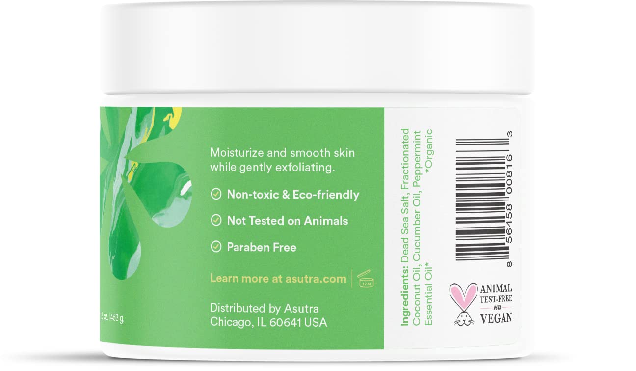Asutra Dead Sea Salt Essential Oil Body Scrub Exfoliator (Soothing Lavender), 16 Oz - Ultra Hydrating, Gentle, & Moisturizing - Coconut, Lavender, And Bergamot Oils : Beauty & Personal Care