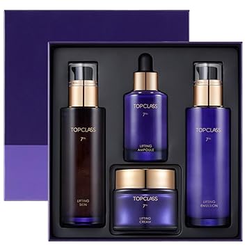 Charmzone Topclass Lifting 7Th Skincare Set – Korean Anti-Aging 4-Piece Set With Toner, Emulsion (4.05 Fl Oz) & Ampoule, Cream (1.69 Fl Oz) – Firming & Lifting With Triple Collagen