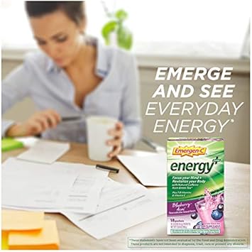 Emergen-C Energy+, With B Vitamins, Vitamin C And Natural Caffeine From Green Tea(Blueberry Acai Flavor) Dietary Supplement Drink Mix, 0.33 Ounce Powder Packets(Pack of 18) : Health & Household