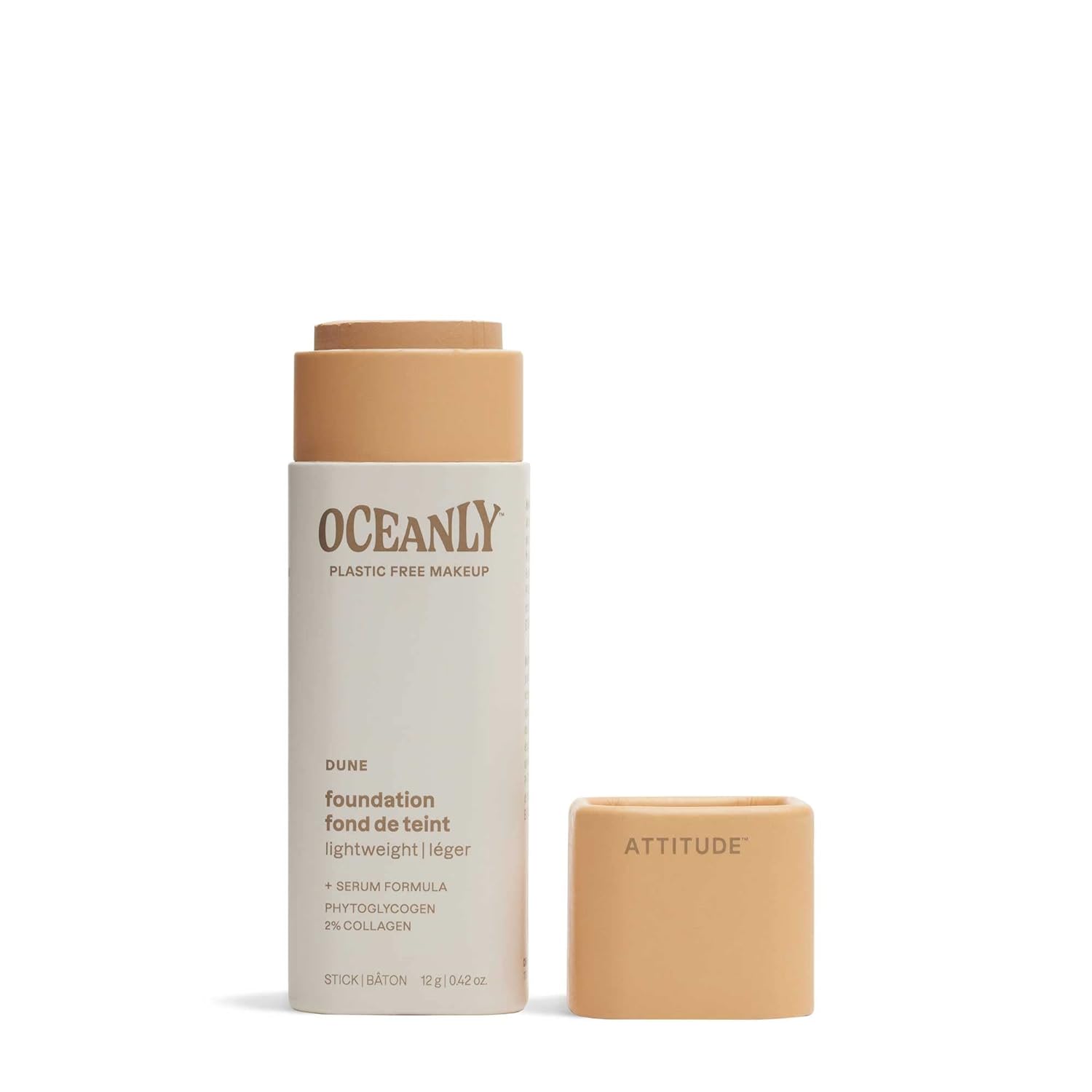 ATTITUDE Oceanly Light Coverage Foundation Stick, Titanium Dioxide-Free, EWG Verified, Plastic-Free, Vegan & Cruelty-free Makeup, Dune, 0.42 Ounces