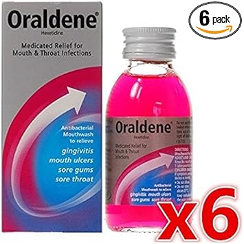 6 x Oraldene® Medicated Mouthwash Mouth Wash for Mouth Ulcers Sore Gum Throat Infection 200ml