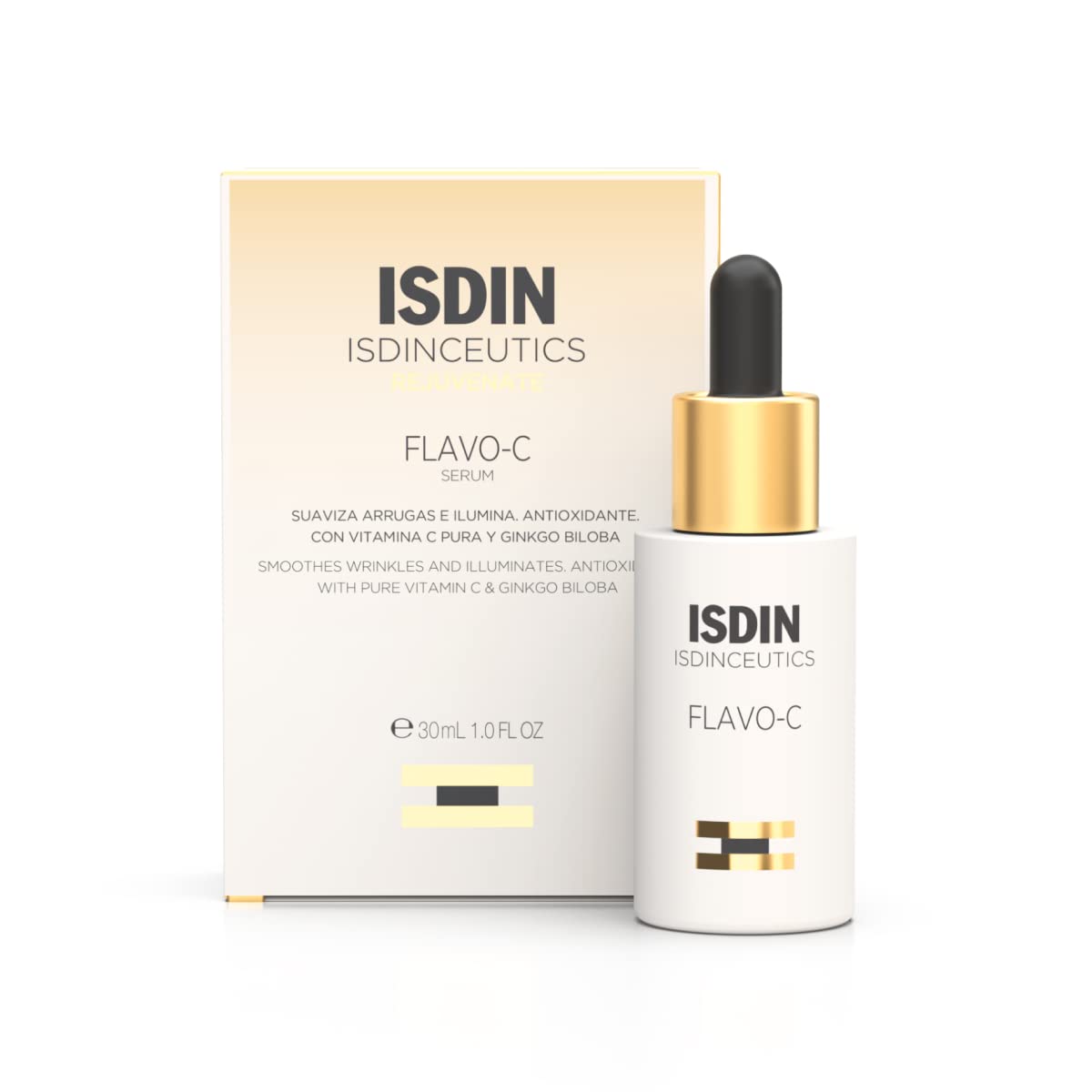 Isdin Flavo-C Vitamin C And Antioxidant Anti-Aging Benefits Serum, Increases Skin Brightness, Elasticity And Texture, 1 Fl. Oz