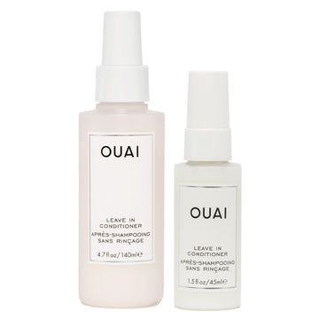 OUAI Leave In Conditioner Bundle - Multitasking Heat Protectant Spray for Hair - Prime Hair for Style, Smooth Flyaways, Add Shine & Use as Detangling Spray (2 Count, 1.5 Oz/4.7 Oz)