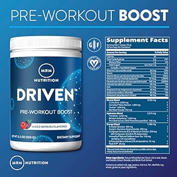 MRM Nutrition Driven Pre-Workout Powder | Blood Orange Flavored | 125m