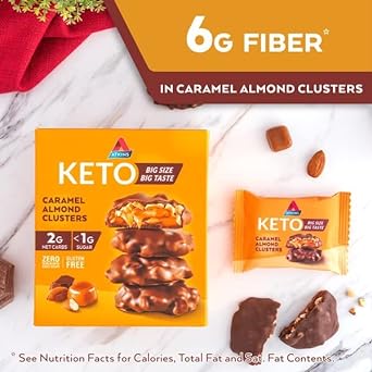 Atkins Caramel Almond Clusters, Gluten Free, High in Fiber, 1g Sugar, 2g Net Carb, Keto Friendly, 20 Count : Everything Else