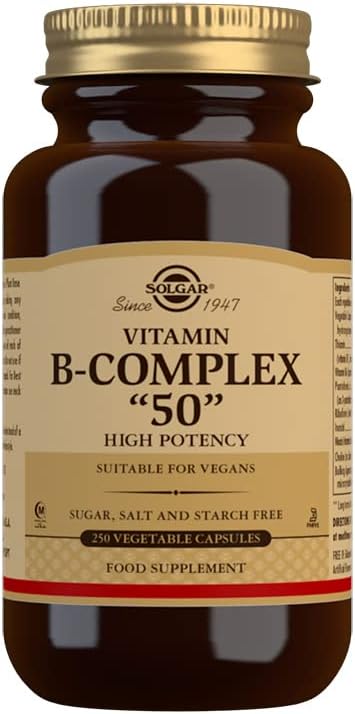 Solgar B-Complex “50”, 250 Vegetable Capsules - Energy Metabolism, Cardiovascular Support, Nervous System Support - Non-GMO, Vegan, Gluten Free, Dairy Free, Kosher, Halal - 250 Servings : Health & Household