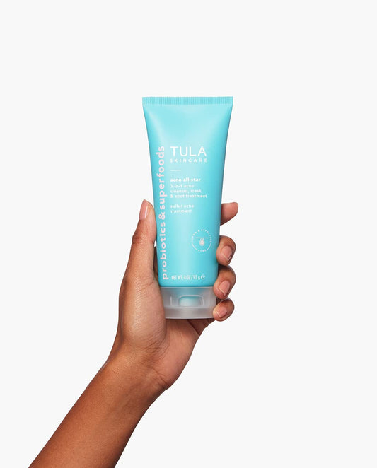 Tula Skin Care Acne All-Star - Non-Irritating 3-In-1 Cleanser, Mask & Spot Treatment, Prevents Acne & Purifies Skin, Contains Sulfur, Willowbark, Green Tea, Sea Water, 4 Oz