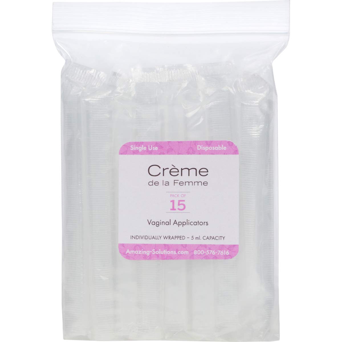 Creme de la Femme Vaginal Suppository Applicators - 15 Pack - Thin Feminine Moisturizer Cream Suppositories - Individually-Wrapped Single-Use Disposable Applicators - Slim Soft-Tipped Lubricant Tubes : Health & Household