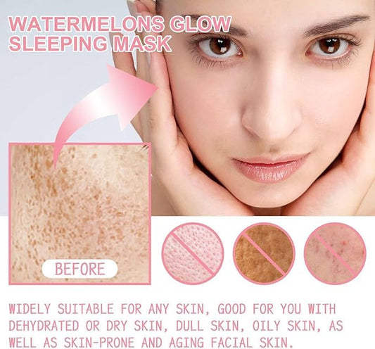 Watermelon Glow Sleeping Mask, Firming Facial Anti-Aging Gel Mask, Moisturizing Pore Refinement Night Cream, Even Skin Tone, Hydrating and Moisturizing